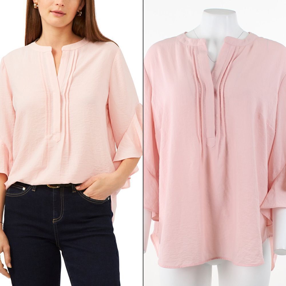 Vince Camuto Plus Size Ruffle Sleeve Henley Fresh Pink